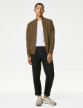 Cotton Blend Funnel Neck Zip Up Jumper