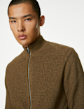 Cotton Blend Funnel Neck Zip Up Jumper
