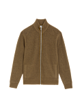 Cotton Blend Funnel Neck Zip Up Jumper