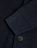 Cotton Blend Textured Shawl Collar Cardigan