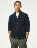 Cotton Blend Textured Shawl Collar Cardigan