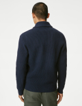 Cotton Blend Textured Shawl Collar Cardigan