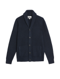 Cotton Blend Textured Shawl Collar Cardigan