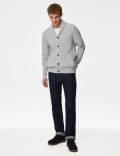 Cotton Blend Textured Shawl Collar Cardigan
