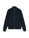 Cotton Blend Funnel Neck Zip Up Jumper