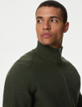 Cotton Blend Funnel Neck Zip Up Jumper