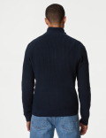 Cotton Blend Ribbed Funnel Neck Jumper