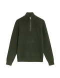 Cotton Blend Ribbed Funnel Neck Jumper