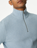 Cotton Blend Ribbed Funnel Neck Jumper