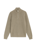 Cotton Blend Ribbed Funnel Neck Jumper