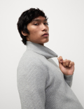 Cotton Blend Ribbed Funnel Neck Jumper