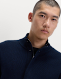Cotton Blend Ribbed Funnel Neck Jacket