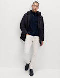 Cotton Blend Ribbed Funnel Neck Jacket