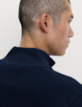 Cotton Blend Ribbed Funnel Neck Jacket