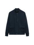 Cotton Blend Ribbed Funnel Neck Jacket