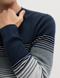 Cotton Blend Ribbed Striped Jumper