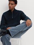 Cotton Blend Ribbed Half Zip Jumper