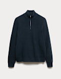 Cotton Blend Ribbed Half Zip Jumper