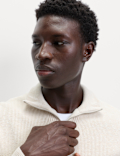 Cotton Blend Rib Half Zip Jumper