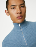 Cotton Blend Textured Half Zip Jumper