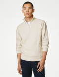 Cotton Blend Textured Half Zip Jumper