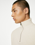 Cotton Blend Textured Half Zip Jumper