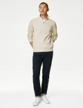 Cotton Blend Textured Half Zip Jumper