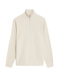 Cotton Blend Textured Half Zip Jumper