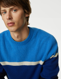 Cotton Blend Block Stripe Crew Neck Jumper