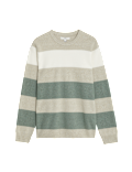 Cotton Blend Block Stripe Crew Neck Jumper