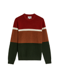 Cotton Blend Block Stripe Crew Neck Jumper