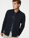 Cotton Blend Funnel Neck Knitted Jacket