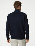 Cotton Blend Funnel Neck Knitted Jacket