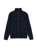 Cotton Blend Funnel Neck Knitted Jacket