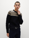 Fair Isle Cable Knit Crew Neck Jumper