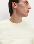 Textured Crew Neck Jumper with Wool