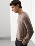 Cashmere Blend Textured Crew Neck Jumper
