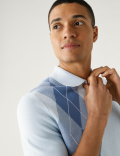 Cotton Rich Arygle Knitted Polo Shirt