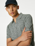 Cotton Rich Open Neck Knitted Polo Shirt