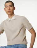 Cotton Rich Ribbed Knitted Polo Shirt