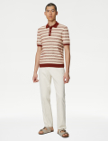 Pure Cotton Textured Striped Knitted Polo Shirt
