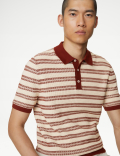 Pure Cotton Textured Striped Knitted Polo Shirt