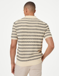 Pure Cotton Textured Striped Knitted Polo Shirt