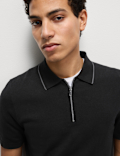 Cotton Rich Half Zip Knitted Polo Shirt
