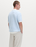 Boucle Striped Open Neck Knitted Polo Shirt