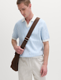 Boucle Striped Open Neck Knitted Polo Shirt