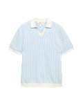 Boucle Striped Open Neck Knitted Polo Shirt