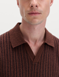 Boucle Striped Open Neck Knitted Polo Shirt