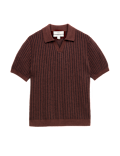 Boucle Striped Open Neck Knitted Polo Shirt