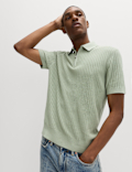 Cotton Rich Ribbed Knitted Zip Up Polo Shirt